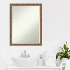 Amanti Art Antique Bronze Petite Bevel Wood Bathroom Wall Mirror 26 X 20 In. -Lunara Bath Store GUEST 02b6f29d 87ef 4fe7 8836 e4306a2b9b6b