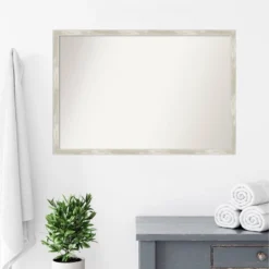 38" X 26" Non-Beveled Crackled Narrow Bathroom Wall Mirror Metallic Silver - Amanti Art -Lunara Bath Store GUEST 03055bc7 fd92 4da2 b625 ec4aa24a6a51