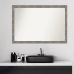 39" X 27" Non-Beveled Marred Wood Bathroom Wall Mirror Pewter - Amanti Art -Lunara Bath Store GUEST 06461f80 5f18 478a 99db 3c85bc2c6e51