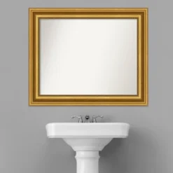 34" X 28" Non-Beveled Parlor Bathroom Wall Mirror Gold - Amanti Art -Lunara Bath Store GUEST 073d04b0 9272 47a0 a7d1 1caf97710d50