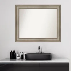 34" X 28" Non-Beveled Mezzanine Antique Narrow Wood Bathroom Wall Mirror Silver - Amanti Art -Lunara Bath Store GUEST 07467f0d 34bf 4941 814c b3763696e4ca
