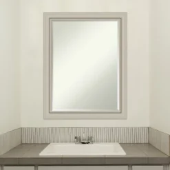Amanti Art Romano Silver Narrow Petite Bevel Wood Bathroom Wall Mirror 27.75 X 21.75 In. -Lunara Bath Store GUEST 08856c97 753d 4b17 99f5 4d53c3b6002a