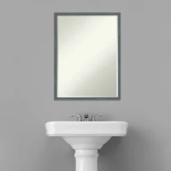 Amanti Art Dixie Blue Grey Rustic Narrow Petite Bevel Wood Bathroom Wall Mirror 25 X 19 In. -Lunara Bath Store GUEST 09e28c3e c2cd 487a 82cf 8f6838469845