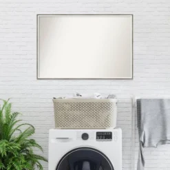 37" X 25" Non-Beveled Lucie Wood Bathroom Wall Mirror Silver - Amanti Art -Lunara Bath Store GUEST 113bedb5 2621 4822 a0b3 fadc7c0c56d3