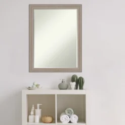 Amanti Art Curve Greywash Petite Bevel Wood Bathroom Wall Mirror 27 X 21 In. -Lunara Bath Store GUEST 1d8a7722 fe0b 453a 82a3 e45babc604eb