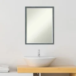 Amanti Art Dixie Blue Grey Rustic Narrow Petite Bevel Wood Bathroom Wall Mirror 25 X 19 In. -Lunara Bath Store GUEST 207f4fc7 dc79 49a4 9c09 16d4d1ef724a