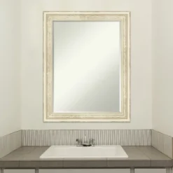 Amanti Art Country White Wash Petite Bevel Wood Bathroom Wall Mirror 28.5 X 22.5 In. -Lunara Bath Store GUEST 235c161f 6a9a 441c 8653 f03faed4dc43