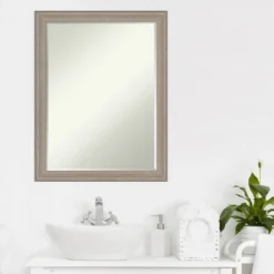 Amanti Art Curve Greywash Petite Bevel Wood Bathroom Wall Mirror 27 X 21 In. -Lunara Bath Store GUEST 23fe3f37 e112 4d52 8a60 12e73ad86630