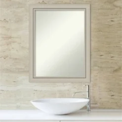 22" X 28" Non-Beveled Romano Silver Narrow Wood Bathroom Wall Mirror - Amanti Art -Lunara Bath Store GUEST 240e794f fdd5 408f bf8f 2f4db09e9fd0