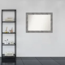 44" X 33" Non-Beveled Bridge Wood Bathroom Wall Mirror Gray - Amanti Art -Lunara Bath Store GUEST 298f2dbe 3301 480a 8758 ae663efa5706