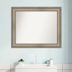 34" X 28" Non-Beveled Mezzanine Antique Narrow Wood Bathroom Wall Mirror Silver - Amanti Art -Lunara Bath Store GUEST 2a9d904e 59e4 40b9 bfaa 1de98d0fc33a