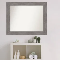 34" X 28" Non-Beveled Pinstripe Plank Gray Bathroom Wall Mirror - Amanti Art -Lunara Bath Store GUEST 2be234be 2060 4295 a478 5a6d144b1125