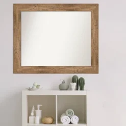 34" X 28" Non-Beveled Owl Wood Bathroom Wall Mirror Brown - Amanti Art -Lunara Bath Store GUEST 2e59922d 32a4 4c54 8d74 969a9f87ba96