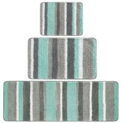 MDesign Striped Microfiber Bathroom Spa Mat Rugs/Runner, Set Of 3 -Lunara Bath Store GUEST 34c61f24 4e38 4bd5 888a f7d60abab15c