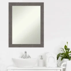 22" X 28" Non-Beveled Rustic Plank Gray Narrow Bathroom Wall Mirror - Amanti Art -Lunara Bath Store GUEST 36c6cebc 2f5b 4663 ba78 8aa813924dca
