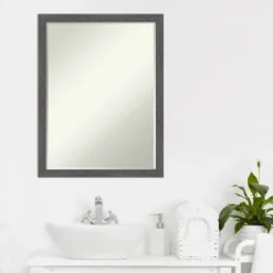 Amanti Art Pinstripe Plank Grey Thin Petite Bevel Bathroom Wall Mirror 26 X 20 In. -Lunara Bath Store GUEST 37ab0b1d 1159 480f b5fc 858b2d751077