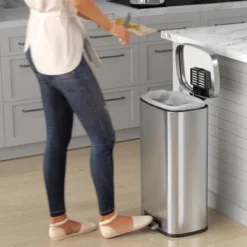 ITouchless Step Pedal Kitchen Trash Can With AbsorbX Odor Filter And Removable Inner Bucket 8 Gallon Rectangular Stainless Steel
