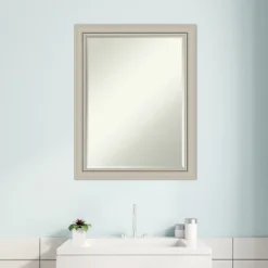 Amanti Art Romano Silver Narrow Petite Bevel Wood Bathroom Wall Mirror 27.75 X 21.75 In. -Lunara Bath Store GUEST 3c9fff4e a0cd 4aea 8c02 63a4cdfeb5bc