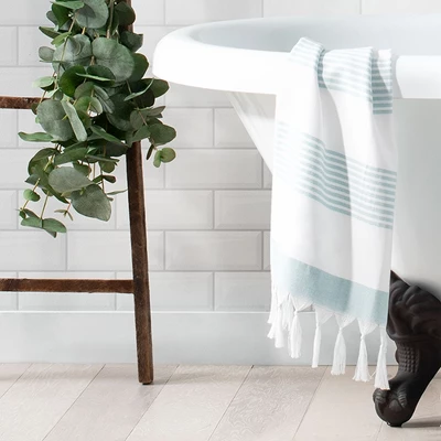 Boho Harper Stripe Knotted Tassel Hand Towels Set Of 2 - 16" X 30" - Elrene Home Fashions 3 Boho Harper Stripe Knotted Tassel Hand Towels Set Of 2 - 16" X 30" - Elrene Home Fashions