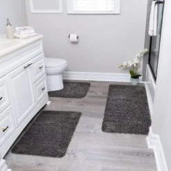 Sussexhome Solid Gray / Dark Gray Bathroom Rugs Sets, Shower Rugs With Toilet Rugs U Shaped, Non Slip Bath Mats, Machine Washable Bath Mat, Absorbent Bath Mat, Bathroom Decor