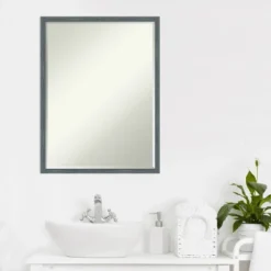 Amanti Art Dixie Blue Grey Rustic Narrow Petite Bevel Wood Bathroom Wall Mirror 25 X 19 In. -Lunara Bath Store GUEST 3d03047c 61a5 486a 9c44 44050f904d4b
