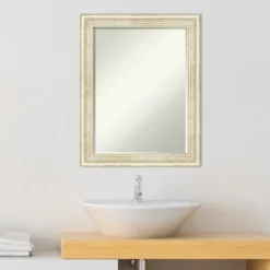 Amanti Art Country White Wash Petite Bevel Wood Bathroom Wall Mirror 28.5 X 22.5 In. -Lunara Bath Store GUEST 3deda989 611b 4330 98f8 1054a0c2c351