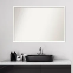 37" X 25" Non-Beveled Lucie Wood Bathroom Wall Mirror White - Amanti Art -Lunara Bath Store GUEST 42d8af7b cc2a 450f ac44 e05be954416b