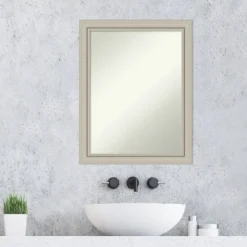22" X 28" Non-Beveled Romano Silver Narrow Wood Bathroom Wall Mirror - Amanti Art -Lunara Bath Store GUEST 4720eed7 1b1c 4ac4 99c3 aee1cc6931fe