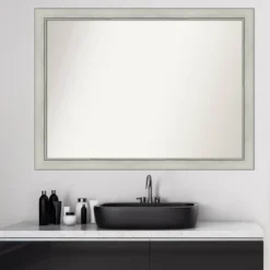 42" X 31" Non-Beveled Flair Patina Bathroom Wall Mirror Silver - Amanti Art -Lunara Bath Store GUEST 4f3fa01e 364a 45ac 8b12 966f73465483