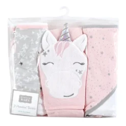 Hudson Baby Infant Girl Cotton Rich Hooded Towels, Pink Unicorn, One Size