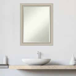 Amanti Art Romano Silver Narrow Petite Bevel Wood Bathroom Wall Mirror 27.75 X 21.75 In. -Lunara Bath Store GUEST 59ae058a d5d1 47db 8779 147125a10309