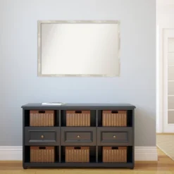 38" X 26" Non-Beveled Crackled Narrow Bathroom Wall Mirror Metallic Silver - Amanti Art -Lunara Bath Store GUEST 59d382a5 c599 455c 8ff2 9b3b91d1d4b8