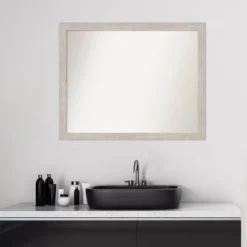 31" X 25" Non-Beveled Marred Wood Bathroom Wall Mirror Silver - Amanti Art -Lunara Bath Store GUEST 5bba961a b948 4f1a 9e32 723248e63477