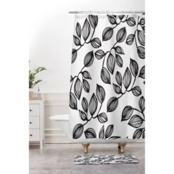 Julia Da Rocha Leaves Memory Foam Bath Mat Black/White - Deny Designs -Lunara Bath Store GUEST 6128f005 6a40 4575 b272 480cfc5316a0
