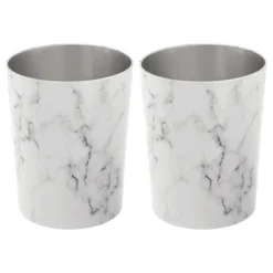 MDesign Metal Round Small Trash Can Wastebasket, 2 Pack -Lunara Bath Store GUEST 614b2545 4210 4c2f 9252 744a5fbe4d9e