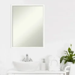 19" X 25" Non-Beveled Lucie Wood Bathroom Wall Mirror White - Amanti Art -Lunara Bath Store GUEST 616daaec 3057 44f7 9a24 8c60e56d9fd3