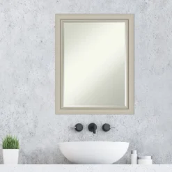 Amanti Art Romano Silver Narrow Petite Bevel Wood Bathroom Wall Mirror 27.75 X 21.75 In. -Lunara Bath Store GUEST 640ef79f ae2b 4856 aea3 05b73013893e