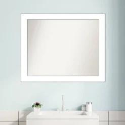32" X 26" Non-Beveled Wedge White Bathroom Wall Mirror - Amanti Art -Lunara Bath Store GUEST 6c2e6c35 518a 40e2 881a 33227f44e960