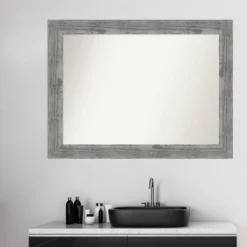 44" X 33" Non-Beveled Bridge Wood Bathroom Wall Mirror Gray - Amanti Art -Lunara Bath Store GUEST 72e34220 de06 4c7b 9279 f910a3b146b9