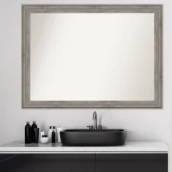 43" X 32" Non-Beveled Regis Barn Wood Gray Wood Bathroom Wall Mirror - Amanti Art -Lunara Bath Store GUEST 7325cba9 b831 40d9 b91c 66788c86bc0a