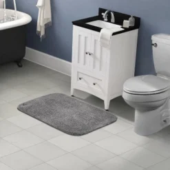 24"x40" Traditional Plush Nylon Washable Bath Rug Gray - Garland Rug