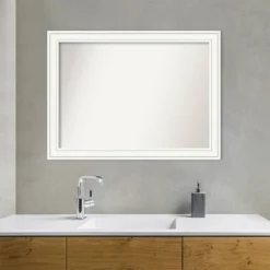 43" X 32" Non-Beveled Craftsman Wood Bathroom Wall Mirror White - Amanti Art -Lunara Bath Store GUEST 76976ded 8bee 44fa b24e 328a04106e0e