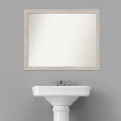 31" X 25" Non-Beveled Marred Wood Bathroom Wall Mirror Silver - Amanti Art -Lunara Bath Store GUEST 78e33940 9314 4e36 a9f5 59935a98de61