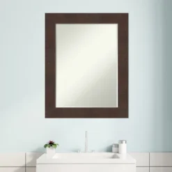 Amanti Art Wildwood Brown Petite Bevel Bathroom Wall Mirror 29 X 23 In. -Lunara Bath Store GUEST 7af37265 014e 4b2e ade3 087837de6c39