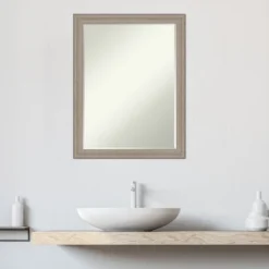 Amanti Art Curve Greywash Petite Bevel Wood Bathroom Wall Mirror 27 X 21 In. -Lunara Bath Store GUEST 7bdd26be ef4c 4de2 bab7 bc6216b903b7