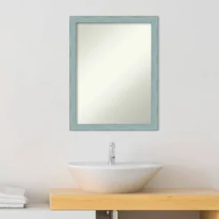 20" X 26" Non-Beveled Sky Blue Rustic Wood Bathroom Wall Mirror - Amanti Art -Lunara Bath Store GUEST 7df3c1d9 ad97 43d1 b4a7 2b6f73108843