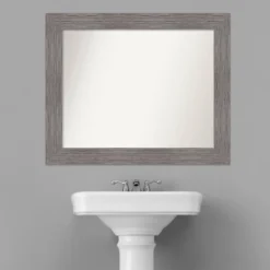 34" X 28" Non-Beveled Pinstripe Plank Gray Bathroom Wall Mirror - Amanti Art -Lunara Bath Store GUEST 8520ec6d 2c96 4120 9a30 8df2e64cebbd