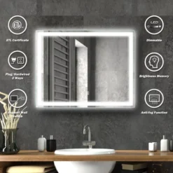 HOMLUX Dimmable Rectangular LED Bathroom Mirror Auto-off Anti-fogging And 3 Color With Smart Touch Control