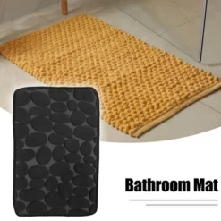 Unique Bargains Cobblestone Pattern Bathroom Rugs Polyester Bath Mat Machine Washable Black 23.62"x15.75"