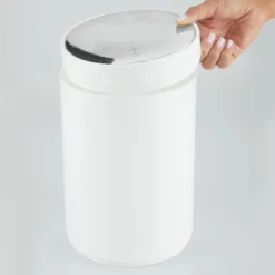 MDesign Plastic Small Round Trash Can Wastebasket, Swing Lid -Lunara Bath Store GUEST 9343604e 22ad 453a 8037 62bf30af13c5